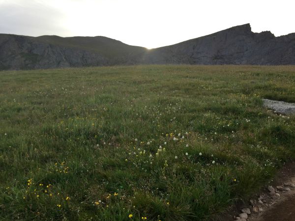 Sunrise over sawtooth ridge during the hike to 14er Mt Bierstadt trail.