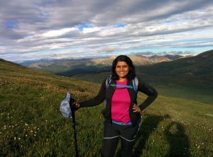 View of the sunny south facing slope of the 14er Mt Bierstadt while hiking up the trail.