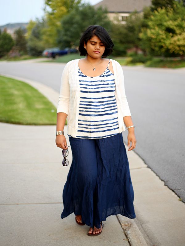 Biba Blue Cotton Palazzo Pants with LOFT Top