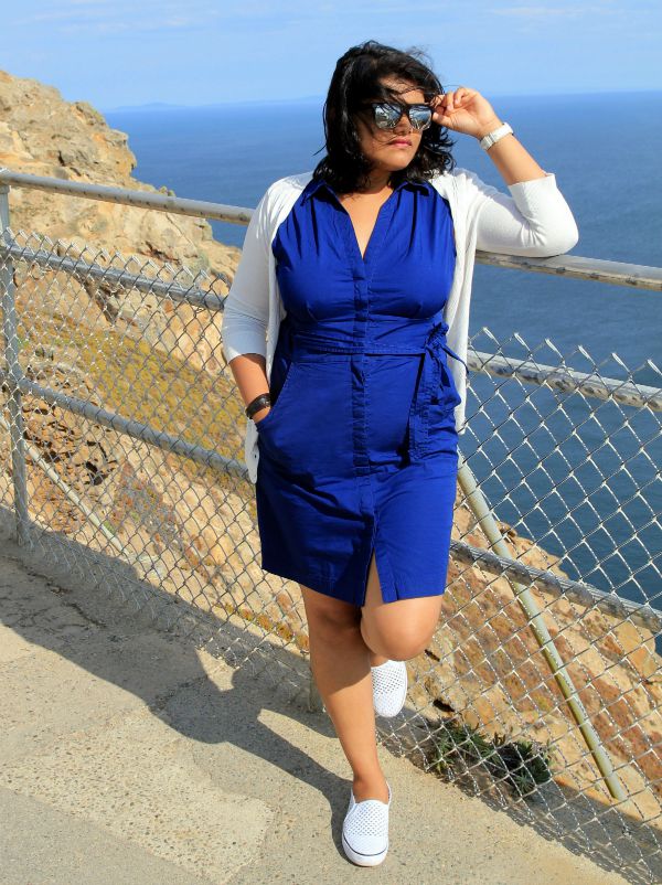 Loft Outlet Blue Shirtdress with white sweater