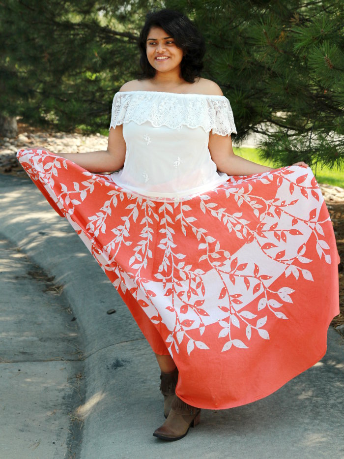 Lace Off-Shoulder Top with Biba Maxi Full Skirt and FP Ankle Boots