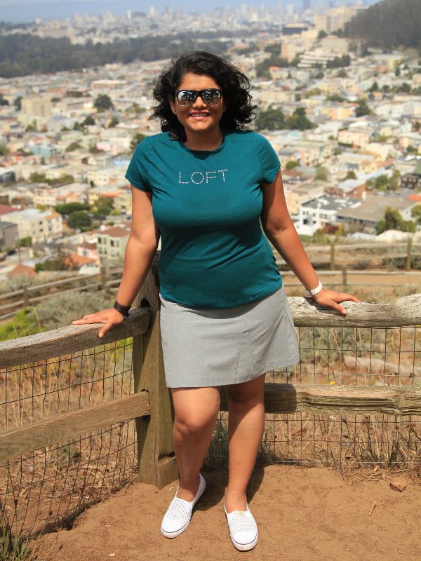 Loft Logo Sea Green Top with Van Heusen Grey Flounce Skirt