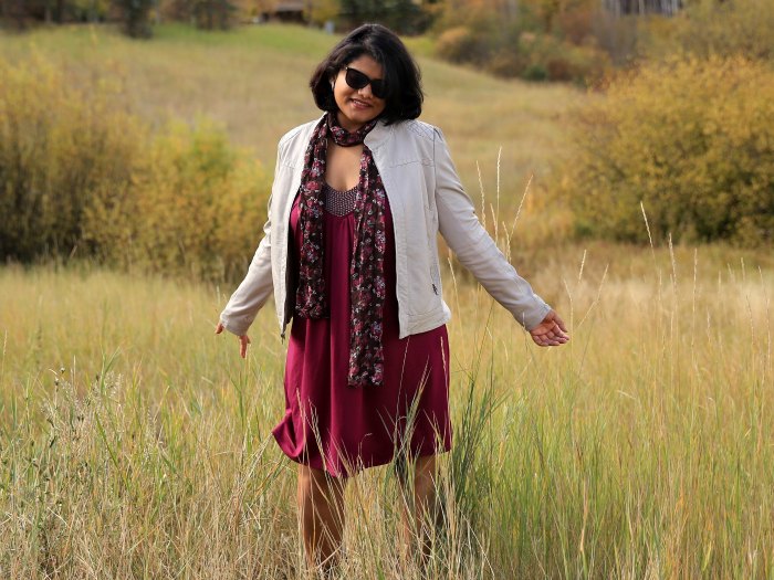 Victoria's Secret Sundress with Faux Leather Jacket and Skinny Scarf