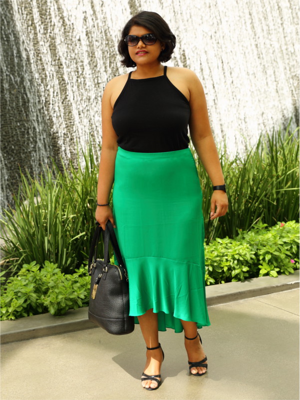 Ann Taylor Emerald Green Satin Midi Skirt with Halter Top