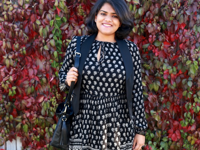 All Black Outfit with Boho Printed Dress from ZARA
