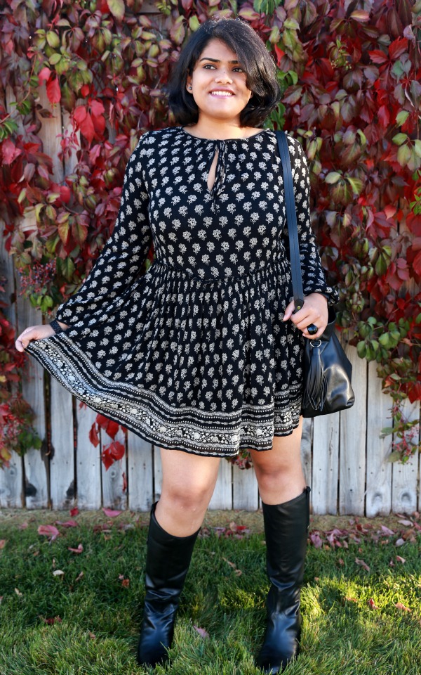 The fun and flirty All Black Outfit with Boho Printed Dress from ZARA!