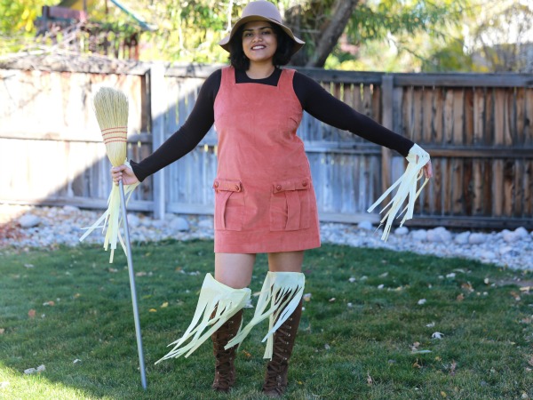 Corduroy Overall Dress as Halloween Scarecrow Costume!