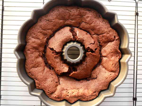 Chocolate wine bundt cake fresh out of the oven!