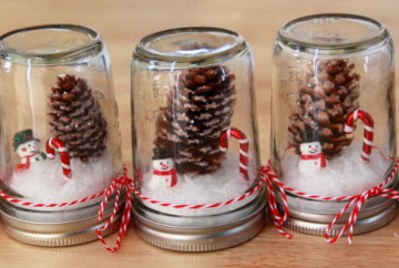 DIY Mason Jar Waterless Snow Globe as party favor for Winter Wonderland Birthday Party Theme