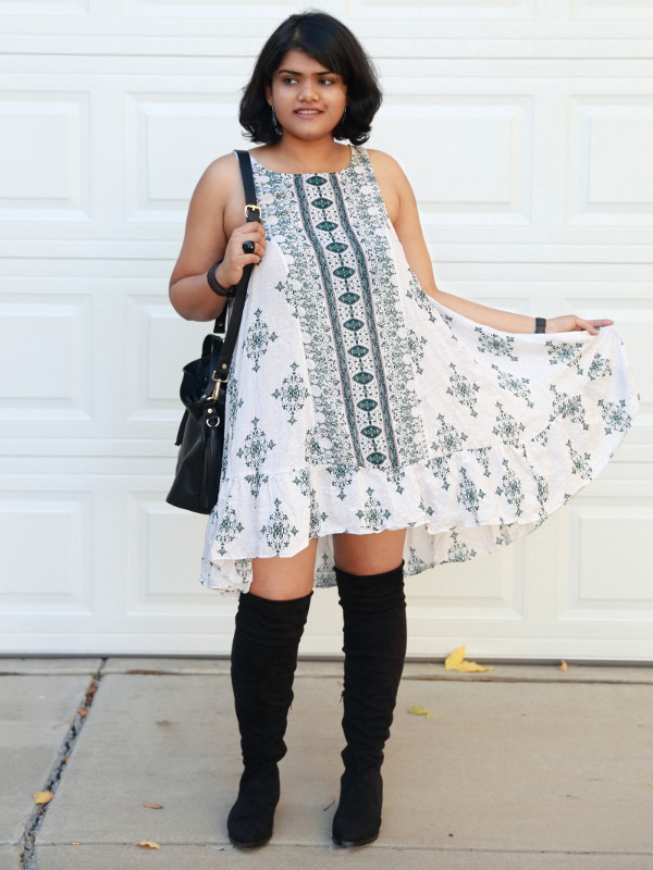 Free People Boho Printed Slip Dress with swingy silhouette and ruffle hem. 