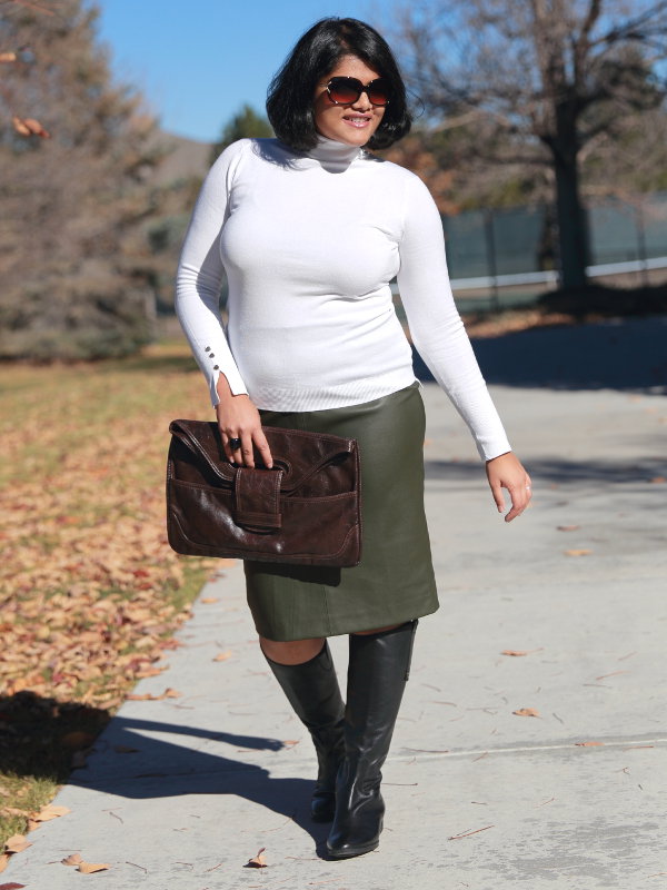 Playing with basics – Leather Skirt with Polo Neck Sweater