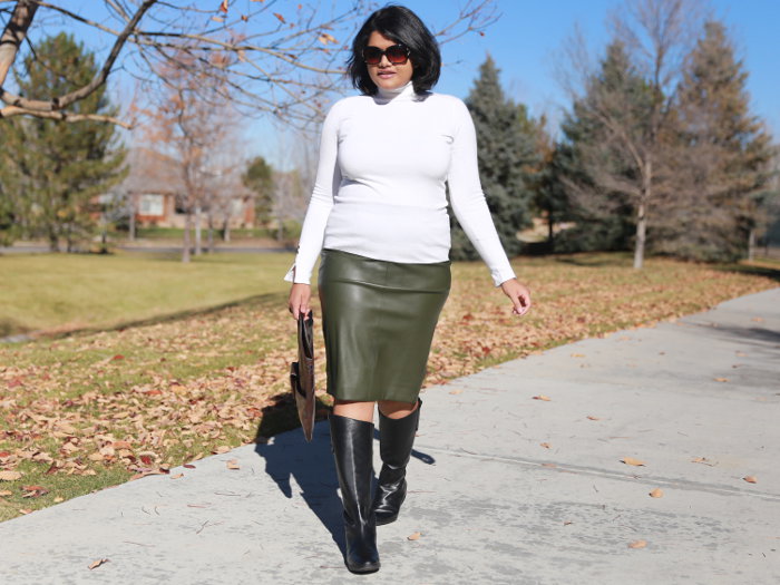 Playing with basics – Leather Skirt with a Polo Neck Sweater