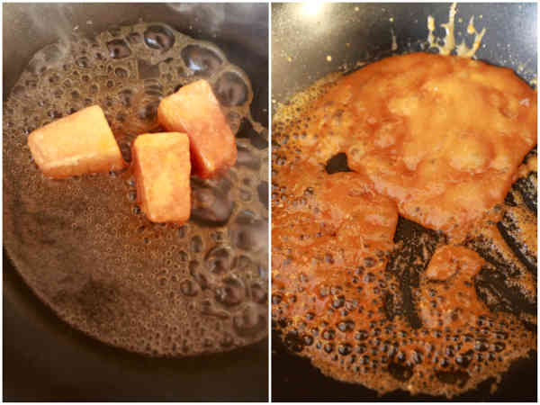 Prepare jaggery syrup for Easy Til ki Barfi