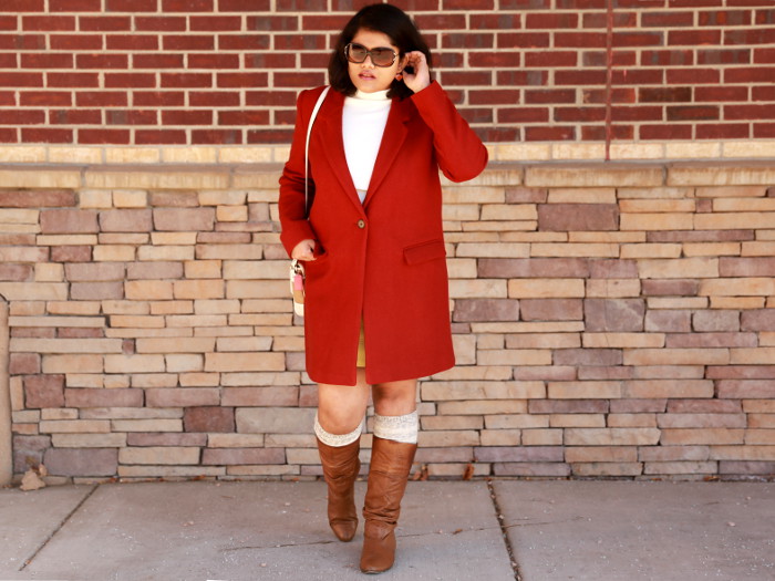 Add Color Pop to Red for your Valentine's Day Outfit. Paired red Zara coat with a lemon yellow skirt.