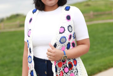 You are your own rainbow. Embroidered Pocket A Line Skirt with Boho Patchwork Crochet Swing Cardigan makes for a vibrant and colorful outfit.