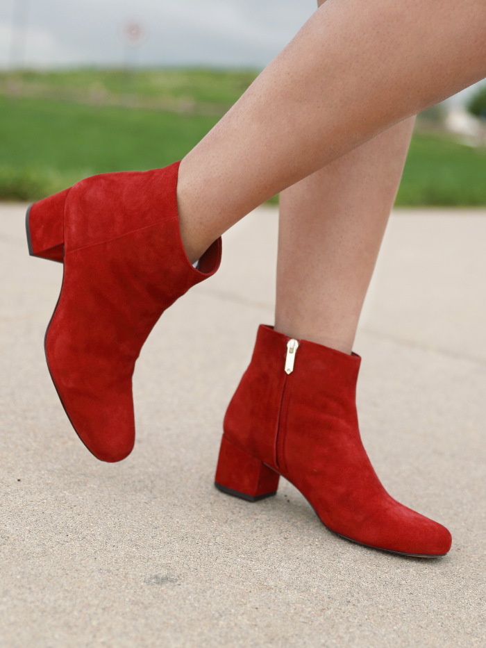Sam Edelman suede ankle boots in rust red color.