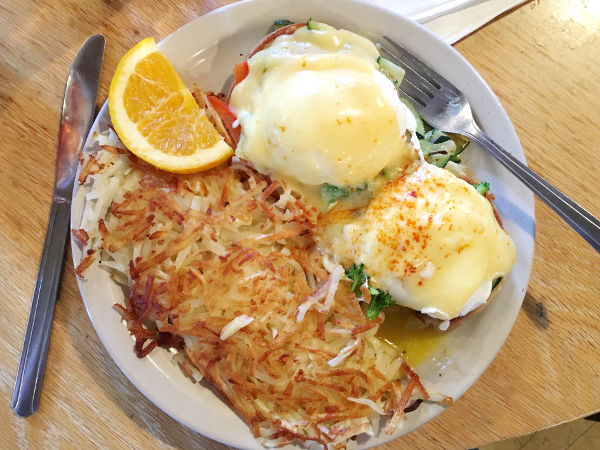 Eggs benedict at Loula’s Café in Whitefish