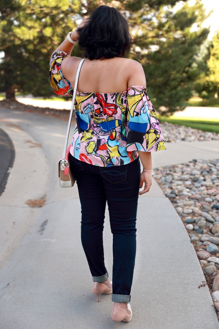 What face are you wearing today? Quirky off-shoulder top from Romwe.