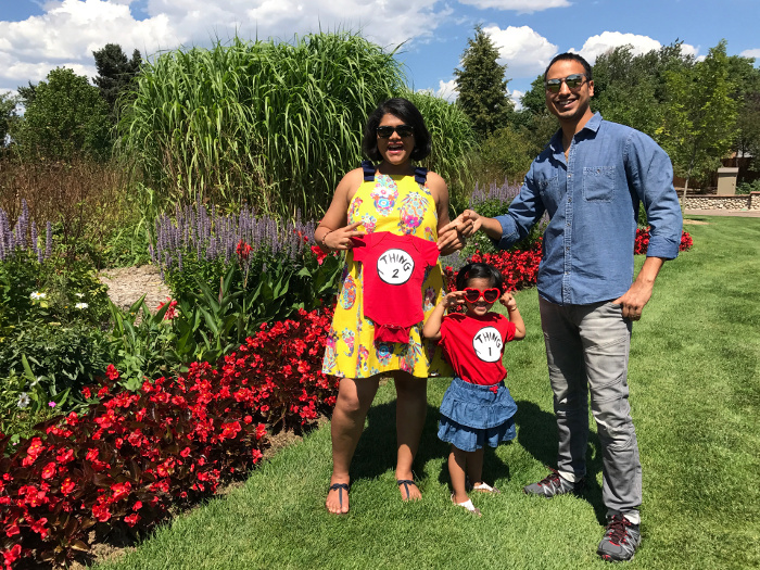 A fun way for pregnancy announcement with Thing 1 and Thing 2 tees. Thing One and Thing Two are Cat in the Hat characters by Dr Seuss.